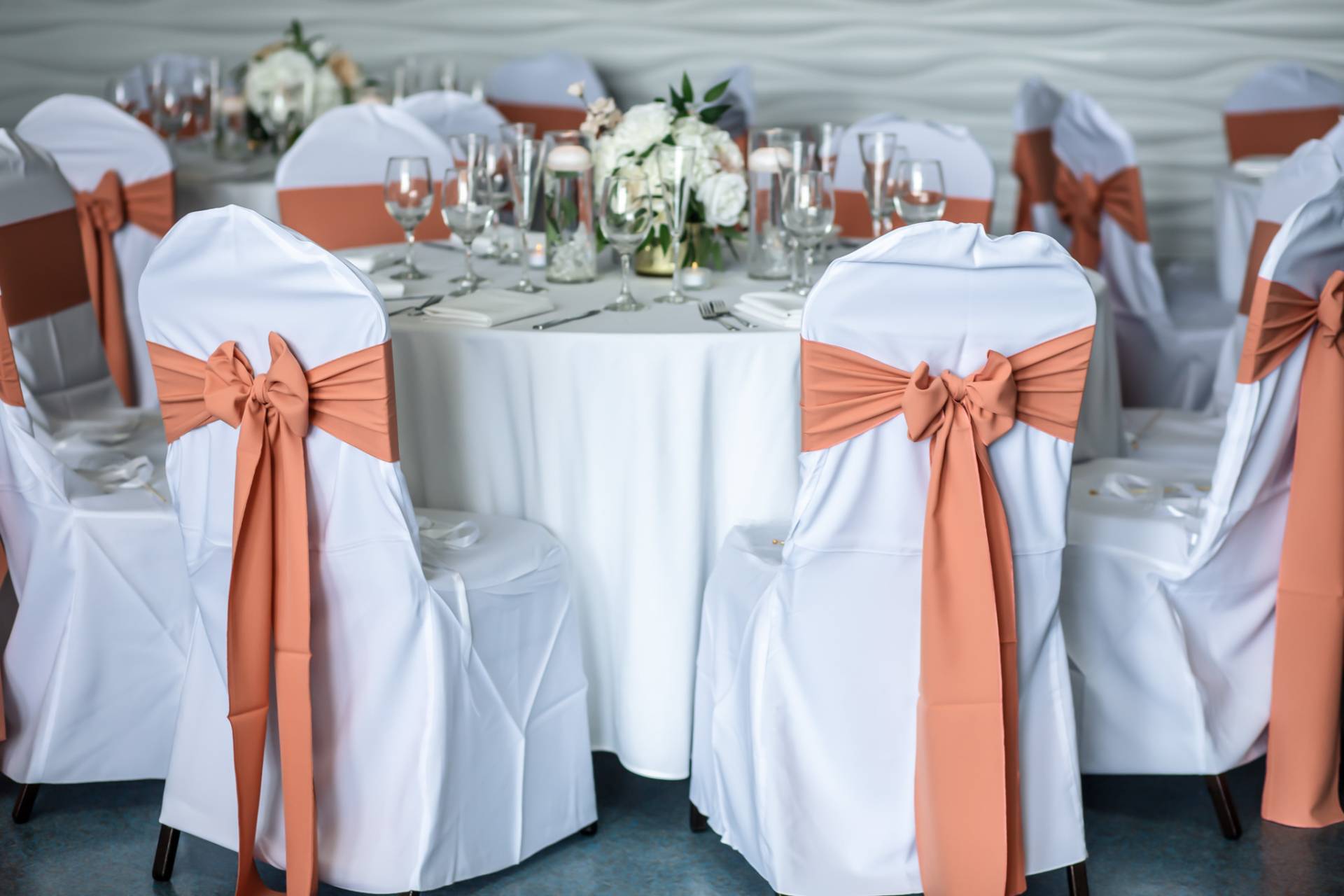 wedding reception chair bows, peach